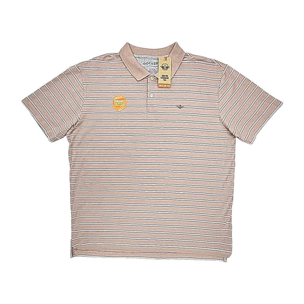 Dockers Polo Shirt Purple Stripe Short Sleeve Men Sz XL Smart Series Stretch NEW
